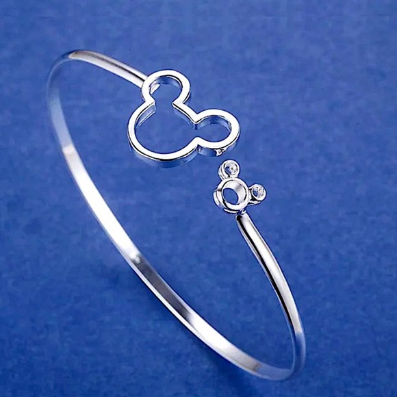 Sterling Silver Mickey Mouse Hollow Out Bangle Bracelet - Picture 2 of 5